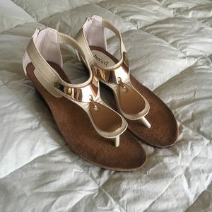 Gold and cream wedge sandals